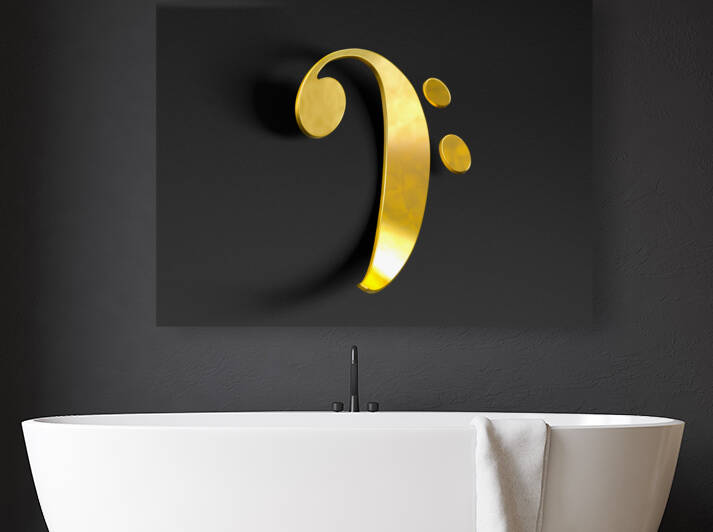 Music background. Golden musical notes on black background.3d il by Carlos Castilla