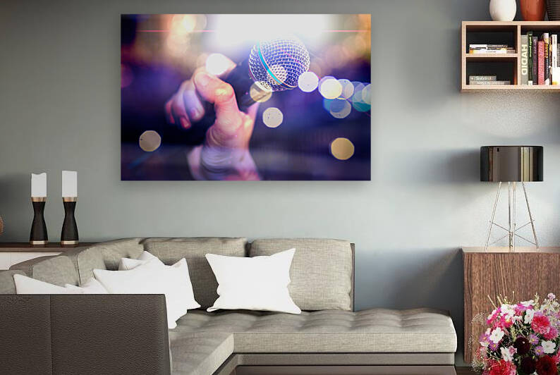Microphone and stage lights.Concert and music concept.Musical design. by Carlos Castilla