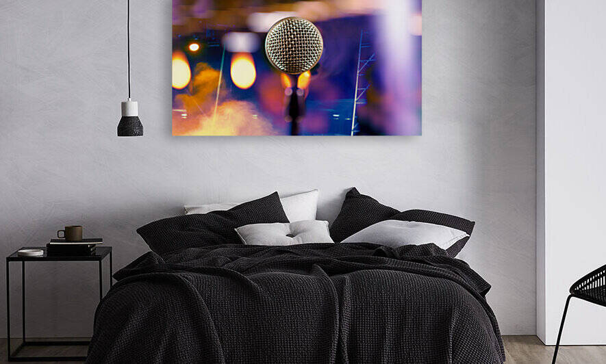 Microphone and stage lights.Concert and music concept.Musical design. by Carlos Castilla