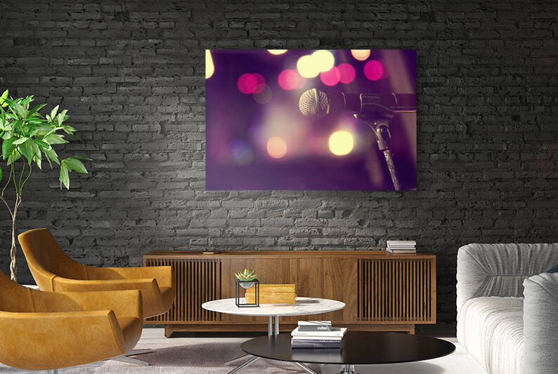 Microphone and stage lights.Concert and music concept.Musical design. by Carlos Castilla