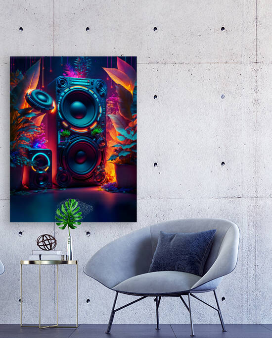 Sound system neon.Futuristic high fidelity acoustic sound system.  by Carlos Castilla