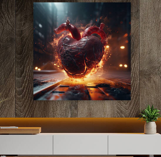 Heart attack and cardiac problems.Ai generated.Concept of passion and romance with human heart on the city street with lights at night. by Carlos Castilla