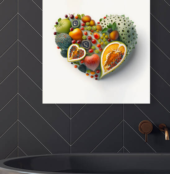 Healthy food concept.Set of vegetables and fruits in the shape of a heart on a white background. Ai generated. by Carlos Castilla