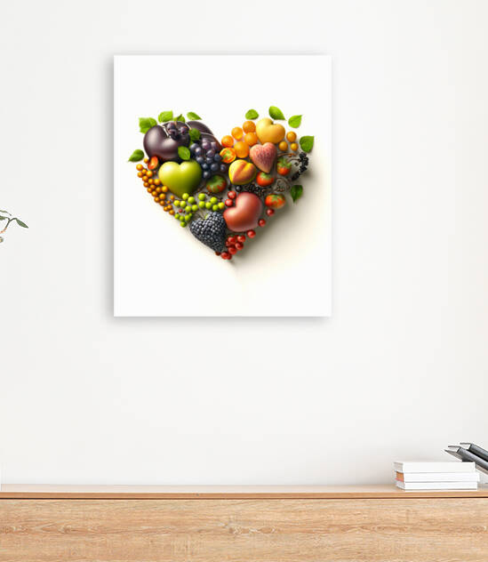 Healthy food concept.Set of vegetables and fruits in the shape of a heart on a white background. Ai generated. by Carlos Castilla