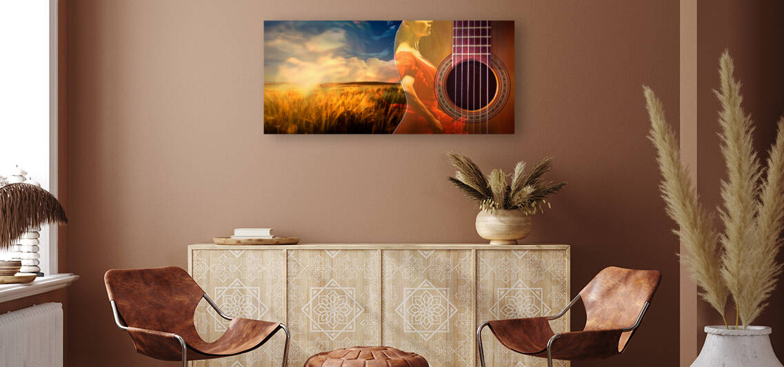 Flamenco music design.Background of traditional Spanish gypsy music. Spanish guitar and flamenco dancer. by Carlos Castilla