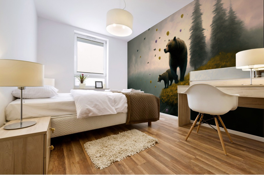 Bear and Cub Balloons Mural print