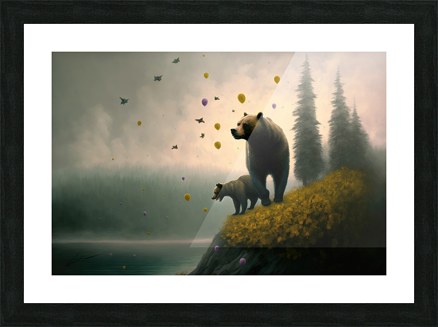 Bear and Cub Balloons Picture Frame print