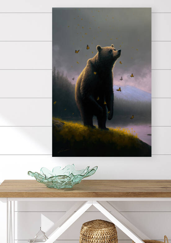 Bear and Butterflies by Lake by Christopher Rousseau Villella