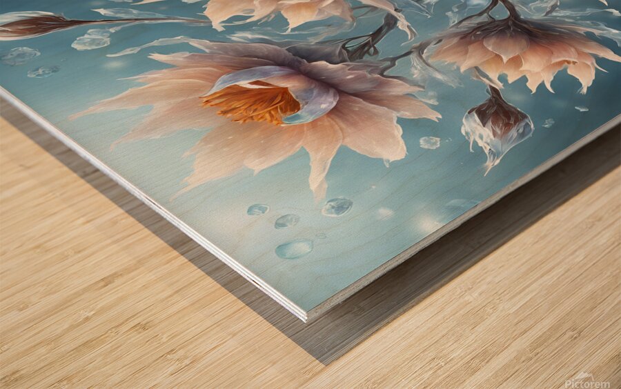 frozen rounded flowers Wood print