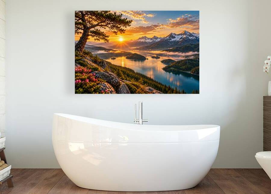     Golden Serenity – Mountain Lake at Sunset  by Agi