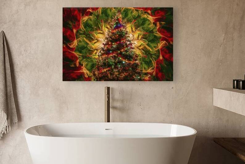 An abstract painting featuring a Christmas tree i by Florin Harsan