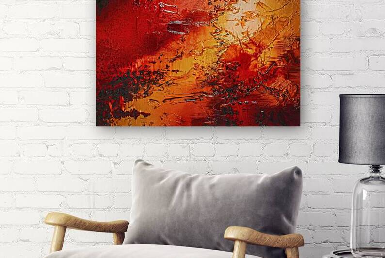 A striking abstract painting with an intense fire by Florin Harsan