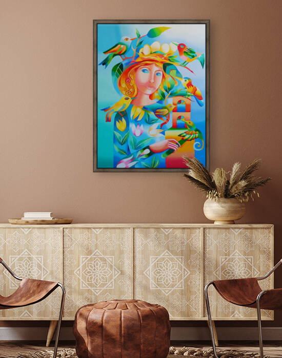 Woman with birds by Mairim Perez Roca