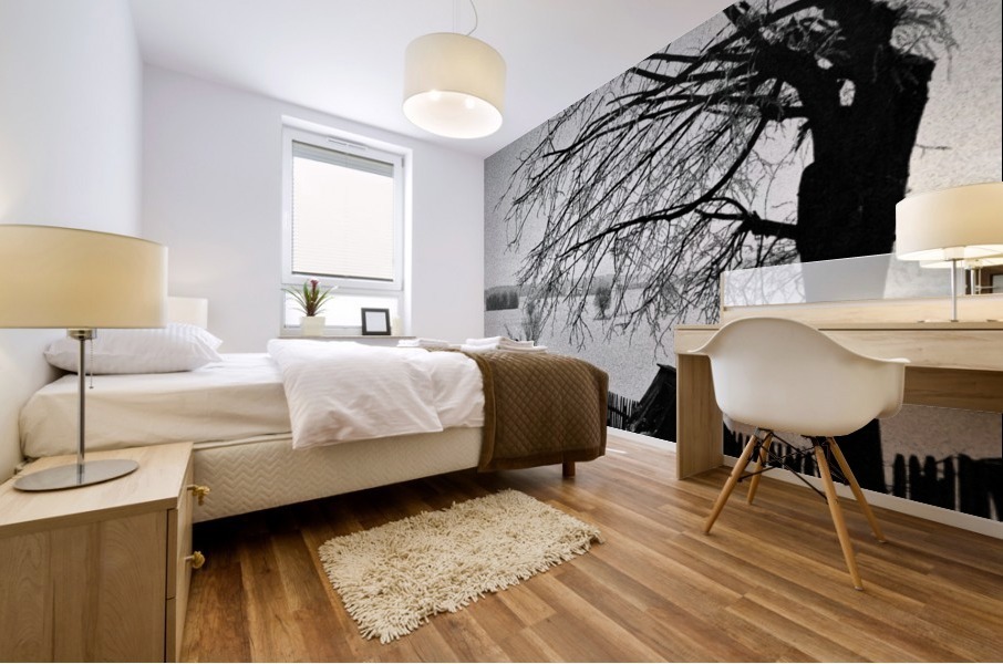 Fence, tree, well Mural print