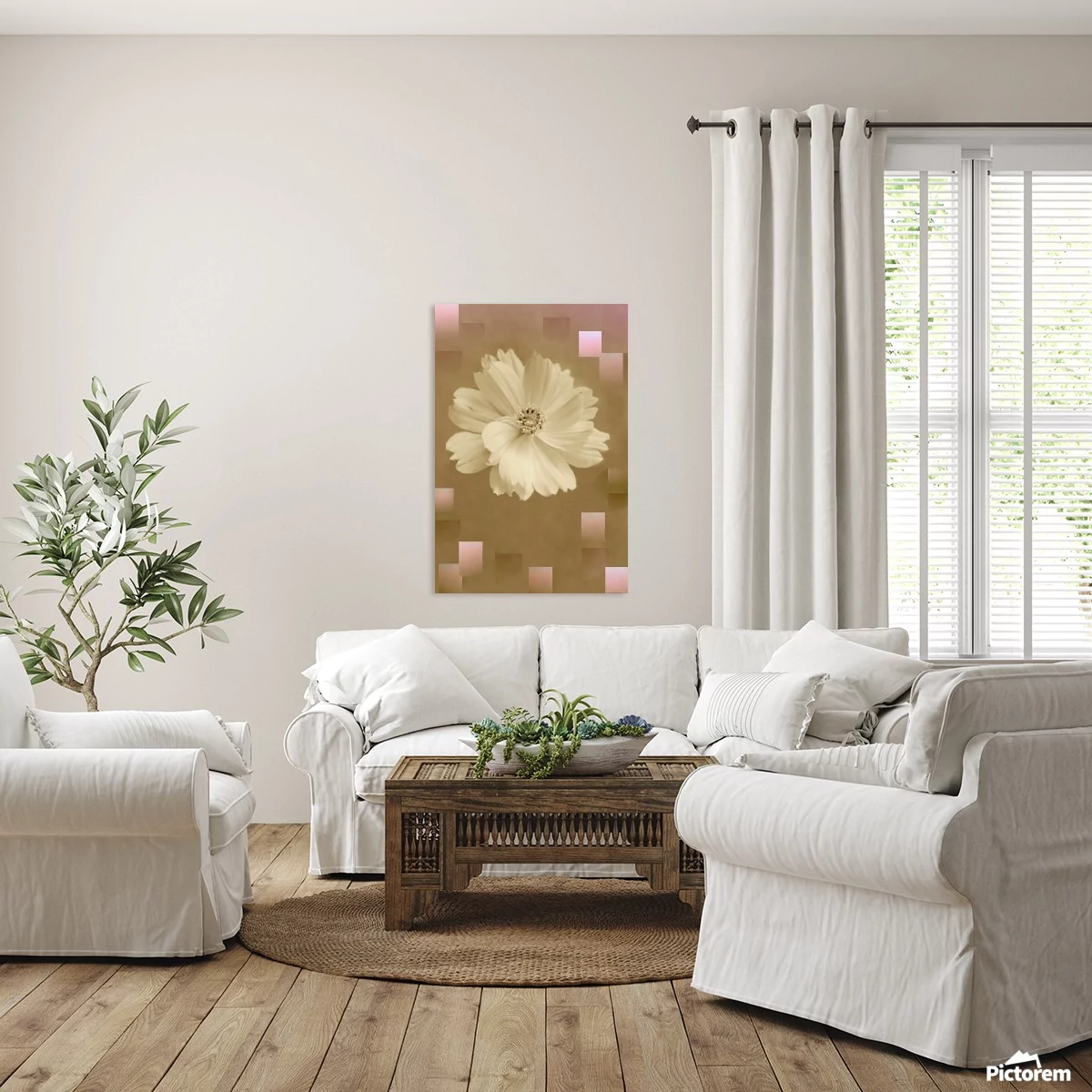 Geometric Sepia Flower Reproduction