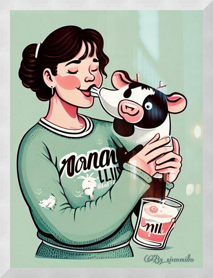 Drinking milk straight from the source Picture Frame print
