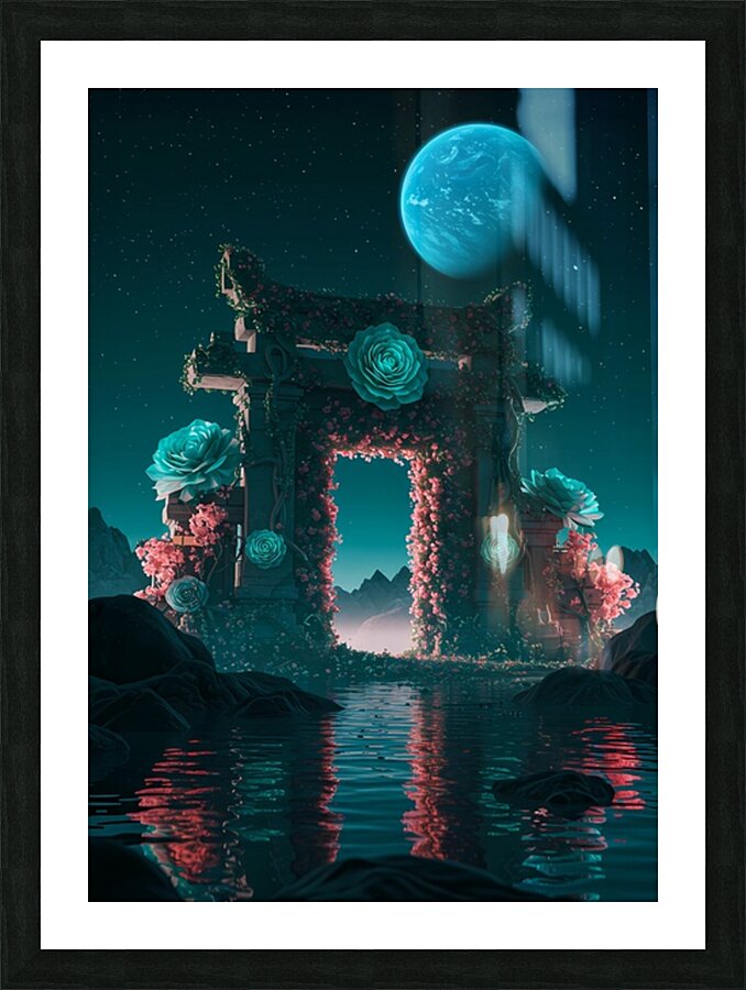 Floral Gate with Planet Reflection Picture Frame print