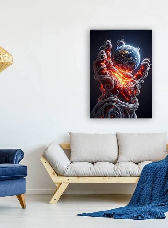 Fiery Hand Holding Earth by Design Aura