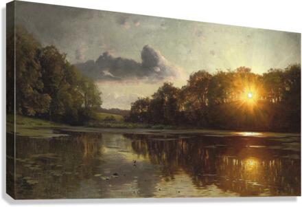 Sunset over forest lake  Canvas Print