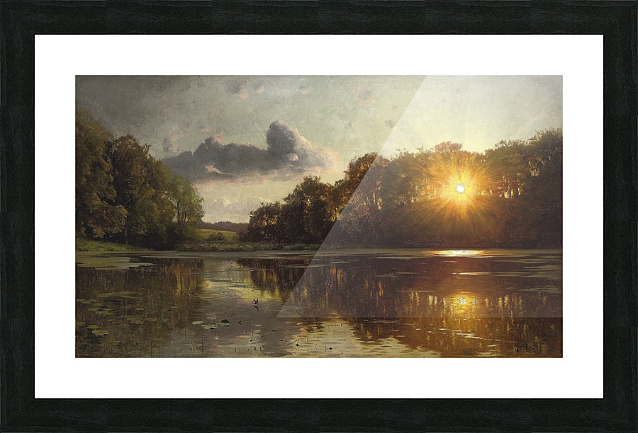 Sunset over forest lake  Picture Frame print