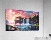 Majestic Anime-Style Waterfall Sunset – A Dreamlike Cloud Aesthetic Acrylic Print