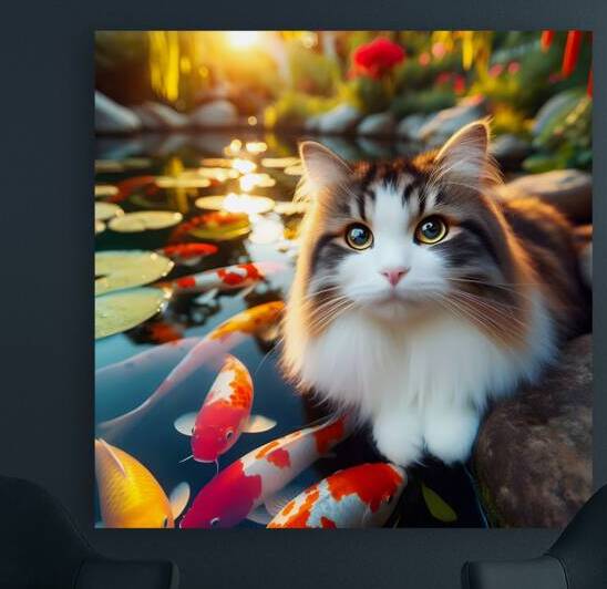 Cat and Koi Contemplation A Moment of Harmony by Nature s Reflections
