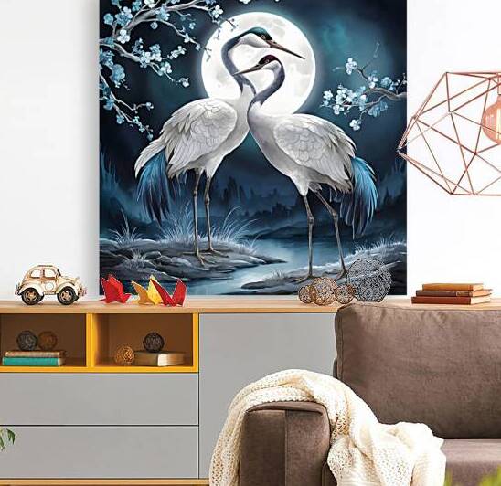 Sunset Dance  Cranes Under the Moonlight by Nature s Reflections