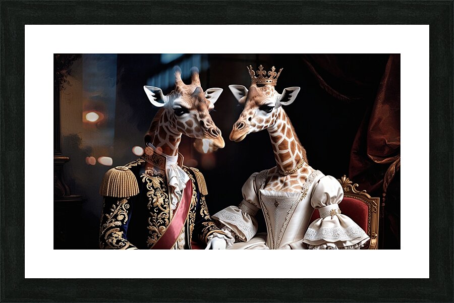 Regal Giraffe Aristocrats – Renaissance Royal Portrait Wall Art Picture Frame print