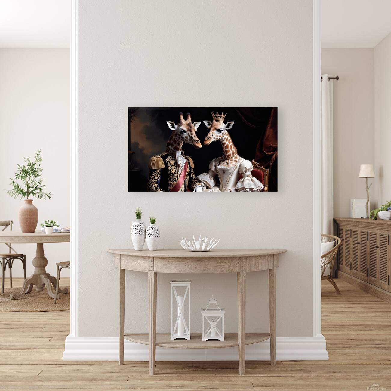 Regal Giraffe Aristocrats – Renaissance Royal Portrait Wall Art Reproduction