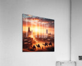 Sunrise over Timbuktu as a camel caravan passes through the town - View  4 Acrylic Print