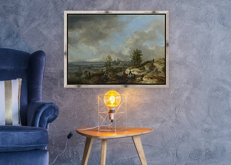A Dune Landscape with a River and Many Figures by Philips Wouwermans
