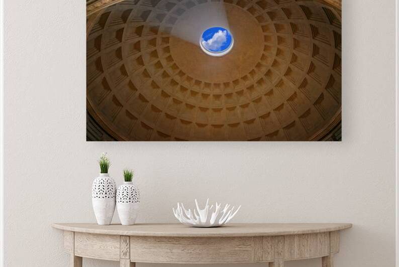 The Pantheon in Rome Italy:  the interior of the dome with its distinctive central hole the “oculus”.	 by Giuseppe Colasanto