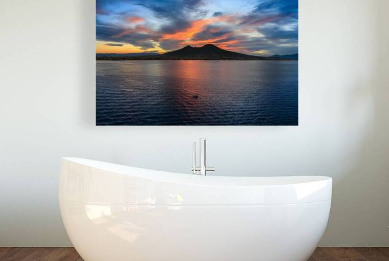 View of the Mount Vesuvius and Gulf of Naples at sunrise Italy. by Giuseppe Colasanto