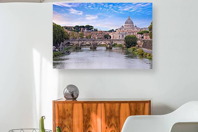 Tiber River in Rome Italy: view of bridge Ponte SantAngelo on background Saint Peters Basilica. by Giuseppe Colasanto