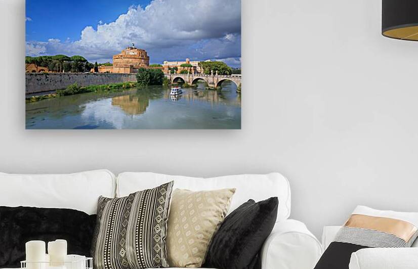 Tiber River in Rome Italy: view of Castle of the Holy Angel Castel SantAngelo and bridge Ponte SantAngelo.  by Giuseppe Colasanto
