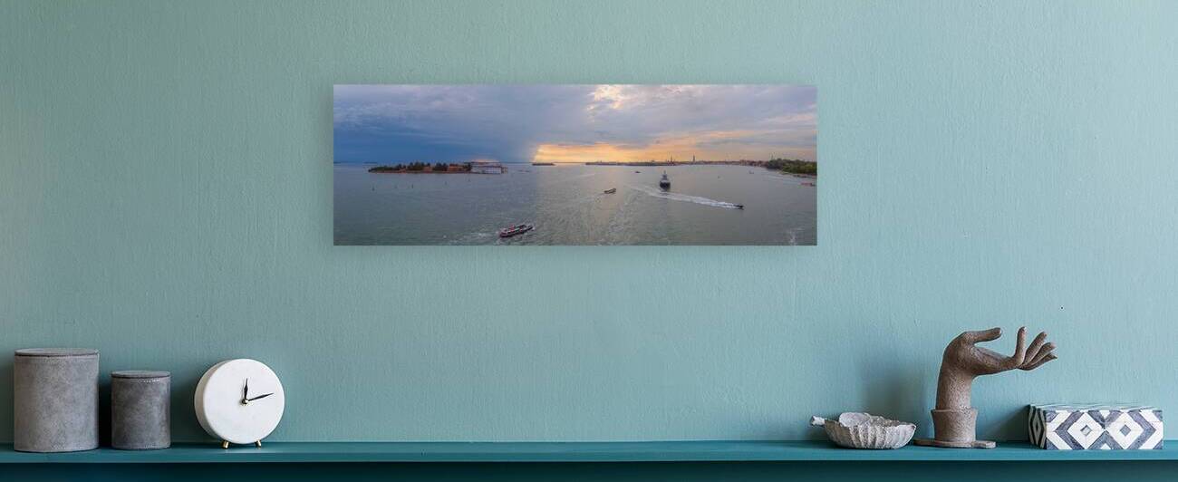 Venice skyline from Venetian Lagoon at dusk. by Giuseppe Colasanto