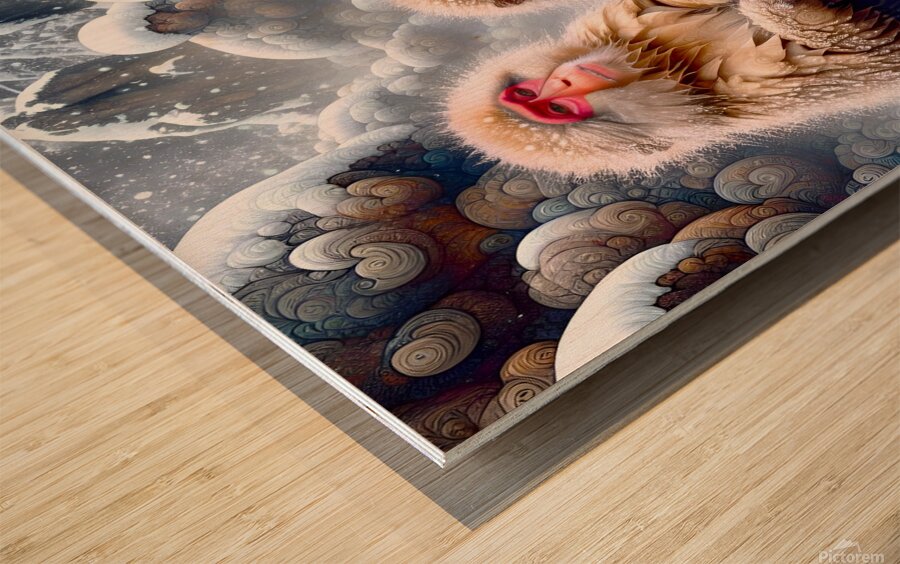 Macaques in hot spring Wood print