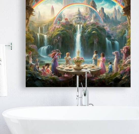 a stunning wall painting depicting a utopian land by Tyzra Art