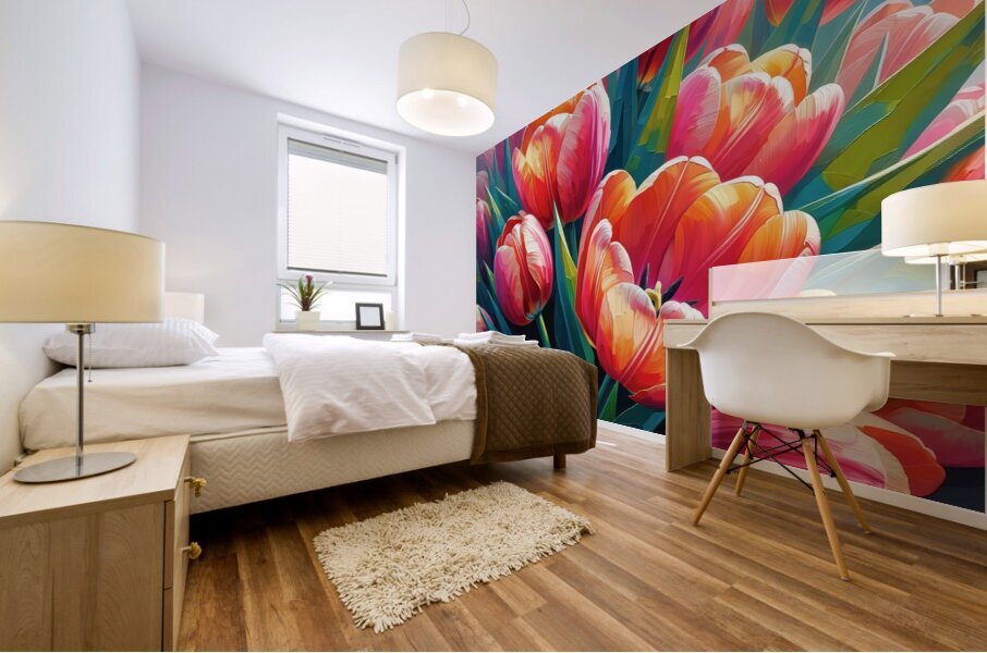 peach dutch tulips copyright 2024 deeper green ho Mural print