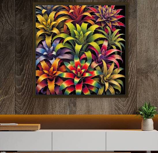 bromeliad grouping wall art by ai artist debra am by Debra Amerson