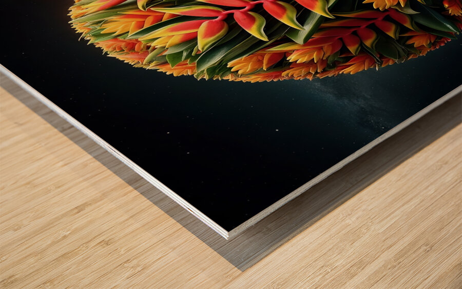 ai artist debra amerson lobster heliconia plant p Wood print