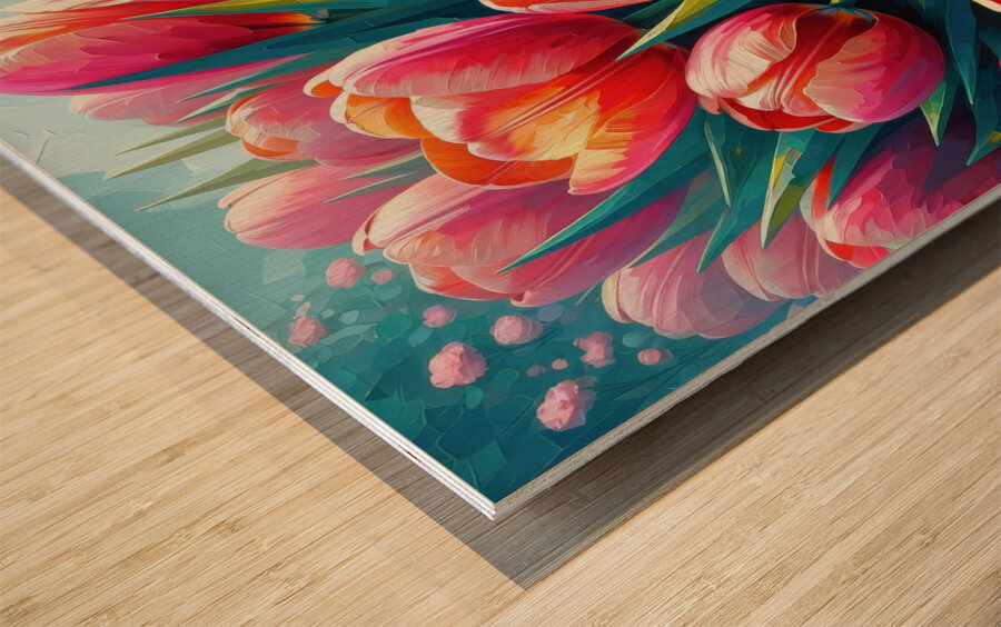 peach dutch tulips copyright 2024 deeper green ho Wood print