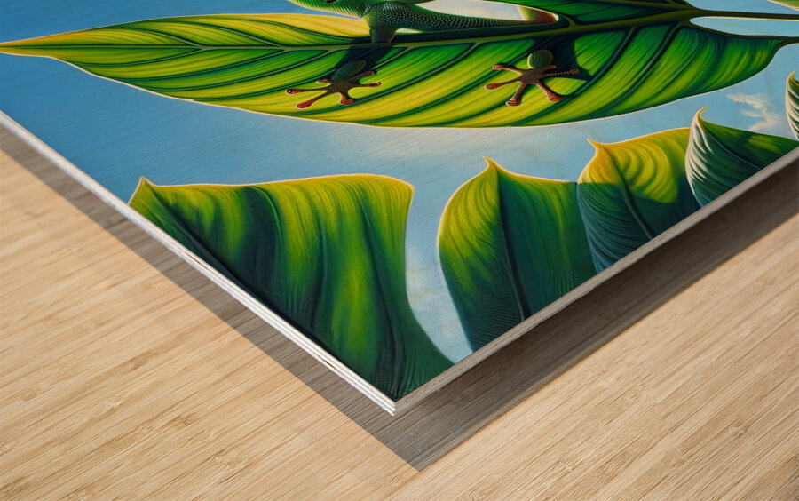 ai artist debra amerson philodendron gecko copyri Wood print