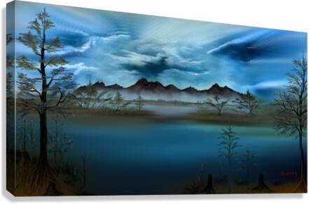 Cypress Trees Mountain Scene Canvas Print