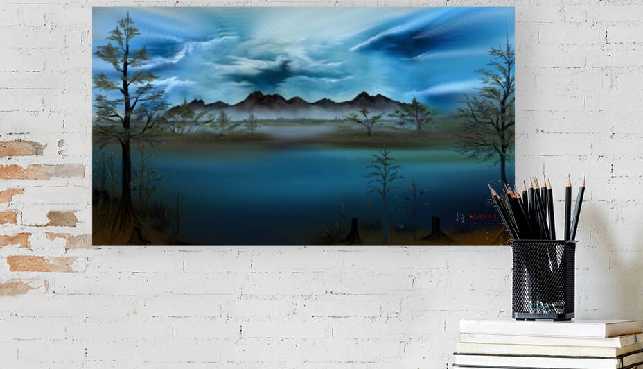 Cypress Trees Mountain Scene Reproduction