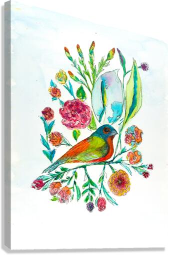 Flowers with Bird Canvas Print