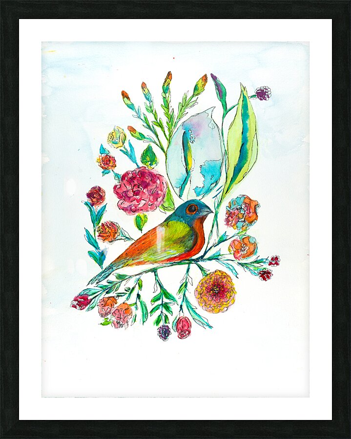 Flowers with Bird Picture Frame print