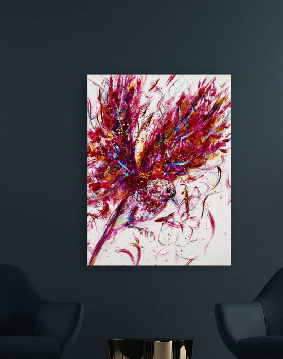 Bird in Flight - Red Blue Yellow Multicolor by Debbie Arsenault