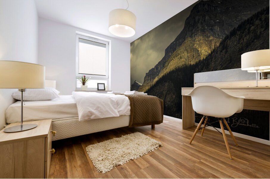 Sunset Casting A Glow on Mountain Peak In Lake Louise Alberta Canada Mural print