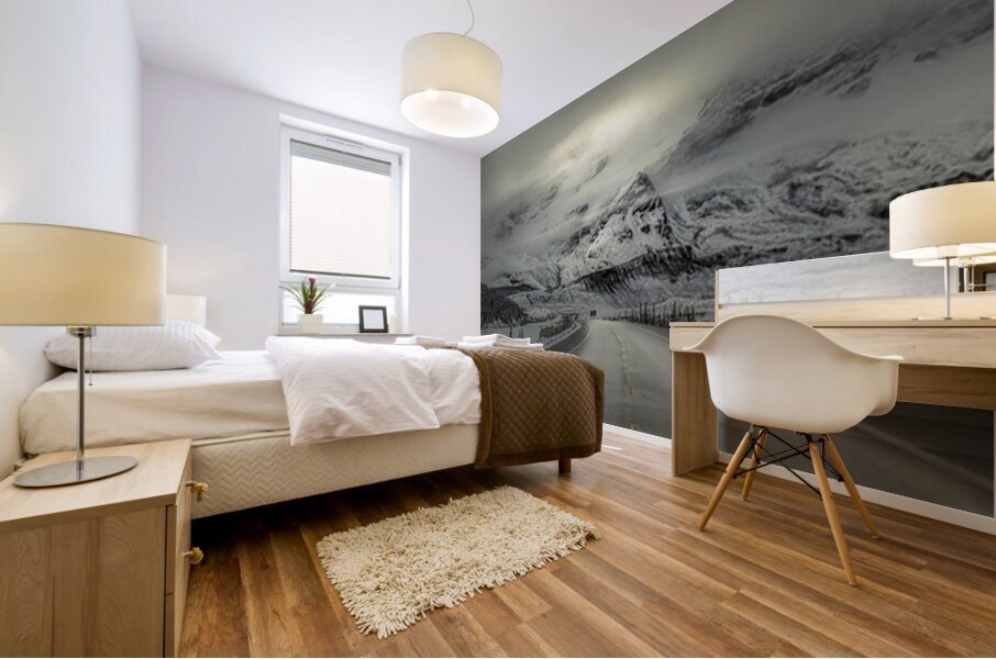 Morning Drive Through Fresh Snow In The Columbia Icefields Alberta Canada Mural print